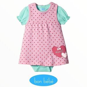 BON BEBE | Pink | French Terry Jumper Set with S/s Lap Shoulder Bodysuit